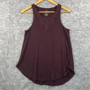 American Eagle Womens Maroon Embroidered Neck Soft & Sexy Tank‎ Top Sz S
